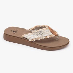 Corkys Brown Casual Sandals with Frayed Canvas Strap, Zebra pattern